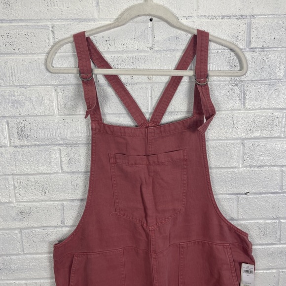 Aerie Linen Blend Red Rust Overalls Womens Size L Straight Leg Pockets Casual - Picture 3 of 11